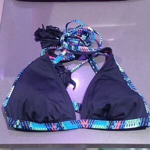 Black and Blue Patterned Women's Bikini Top